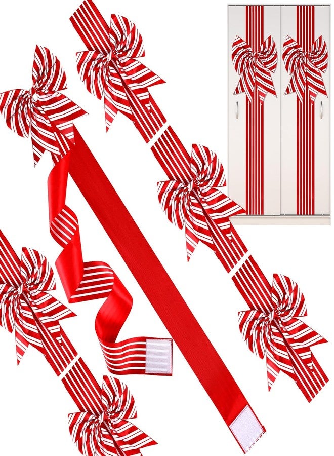 Lonfliness 6Pcs Christmas Cabinet Ribbons Large Bows for Christmas Cabinet Door Red White Bow Xmas Candy Cane Bows and Ribbon for Kitchen Cupboard Winter Holiday Party Home Decor Favor Supplies Gifts - Image 1